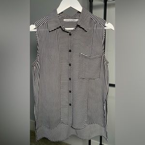 Sleeveless blouse,  B+W Striped Collared